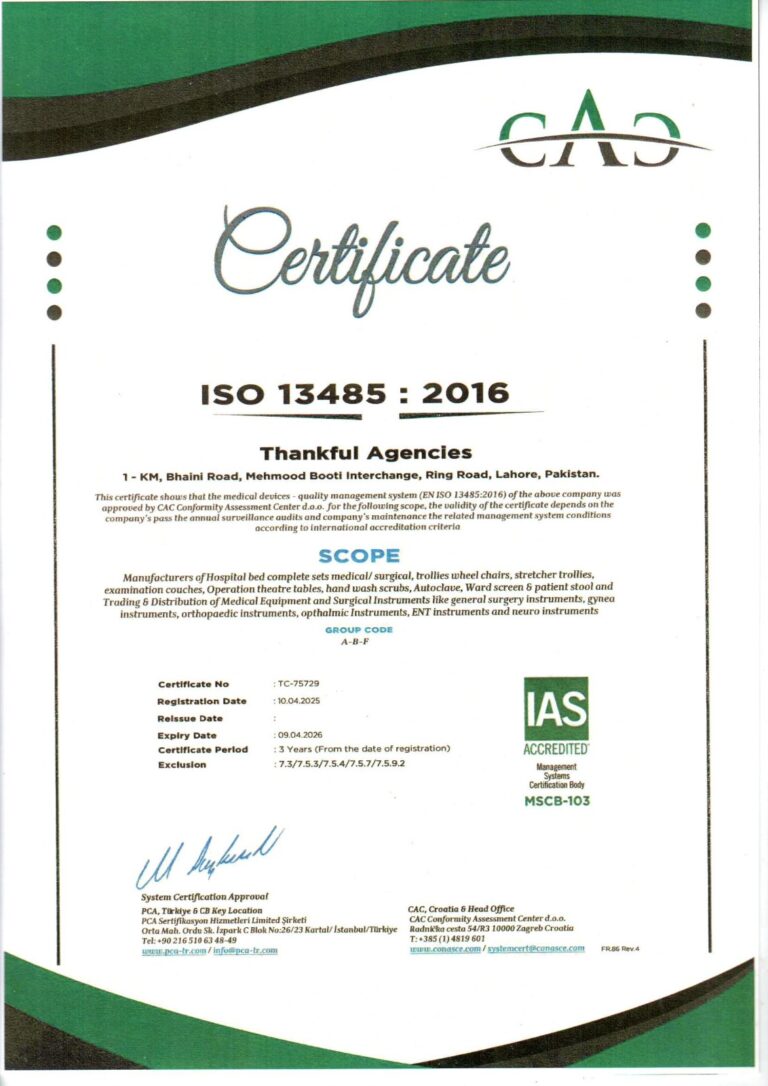 certificate iso thankful surgical